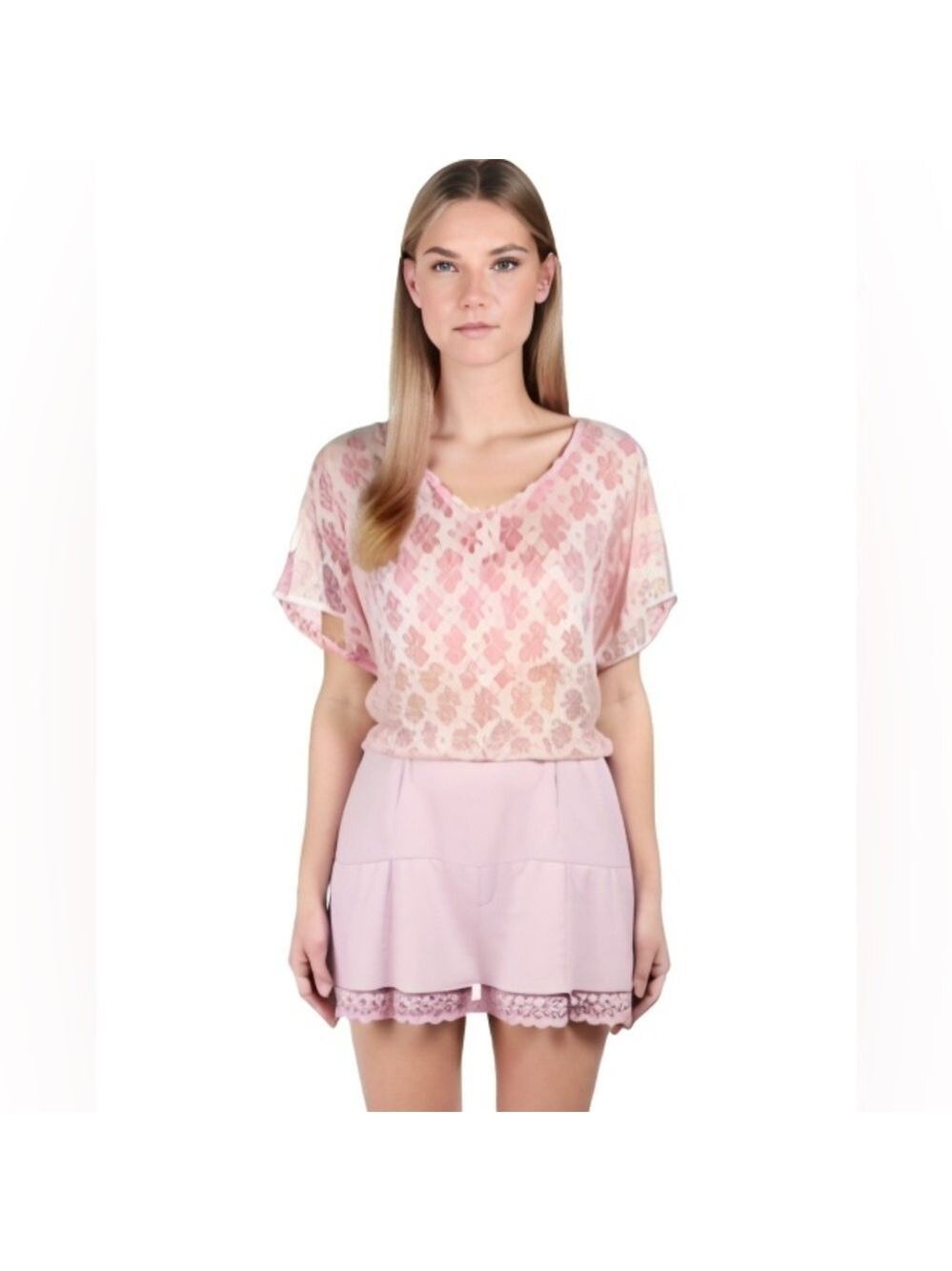 Castaways by Cromper Company Pink Floral Lace Crochet Tunic Top Swim Coverup NWT